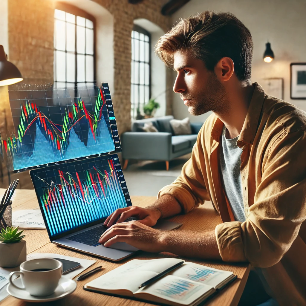 A beginner investor analyzing stock charts to avoid common investing mistakes