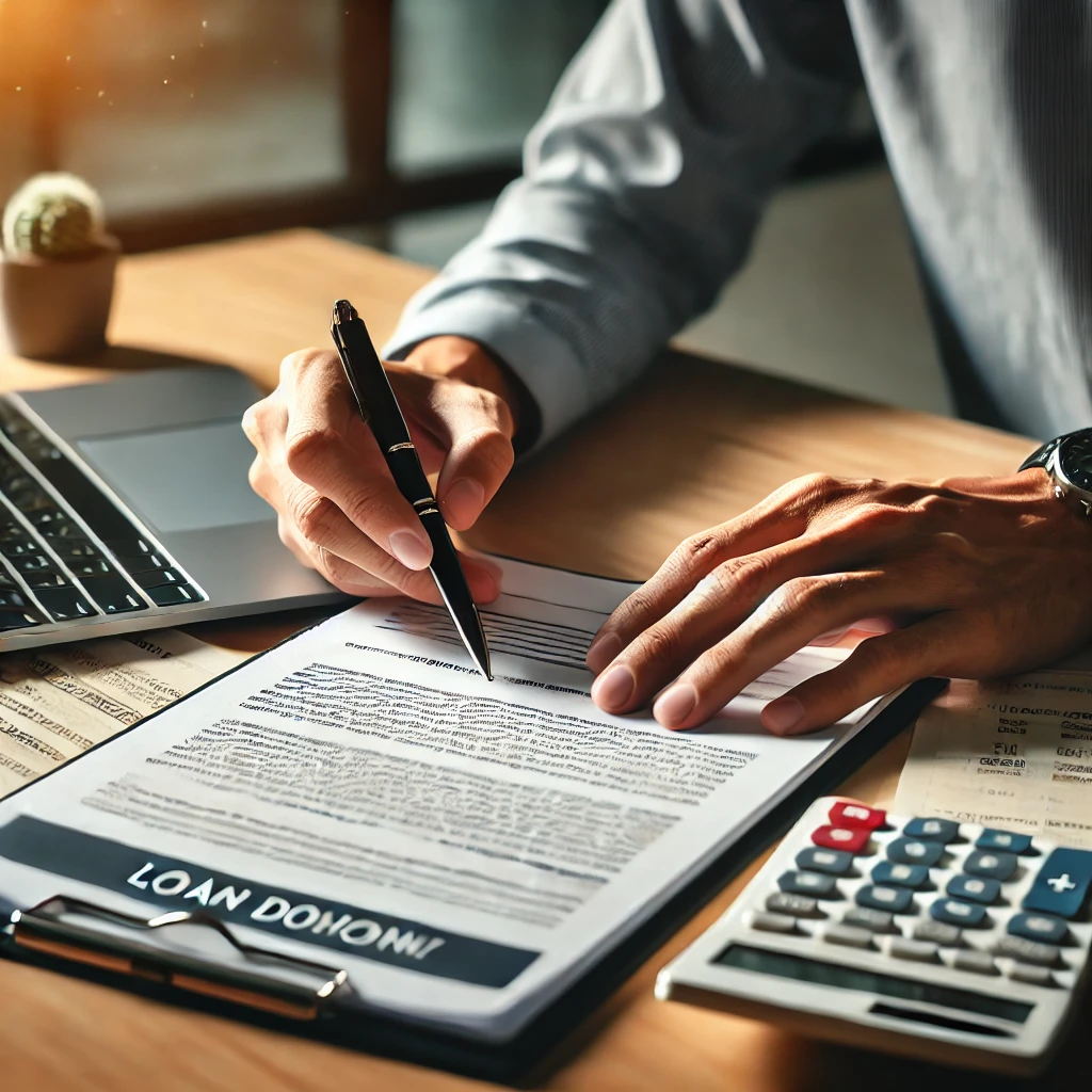 A person reviewing loan documents to avoid scams and protect finances