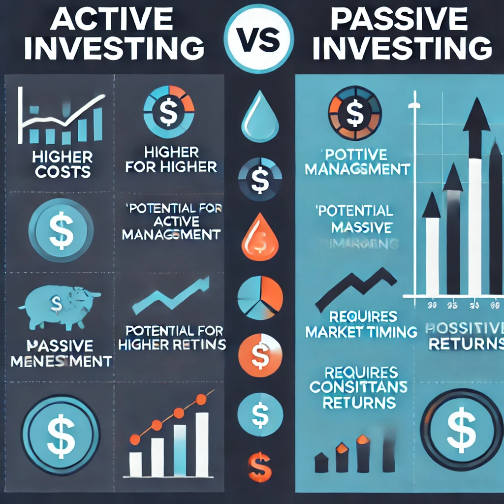 A comparison chart of active vs passive investing strategies