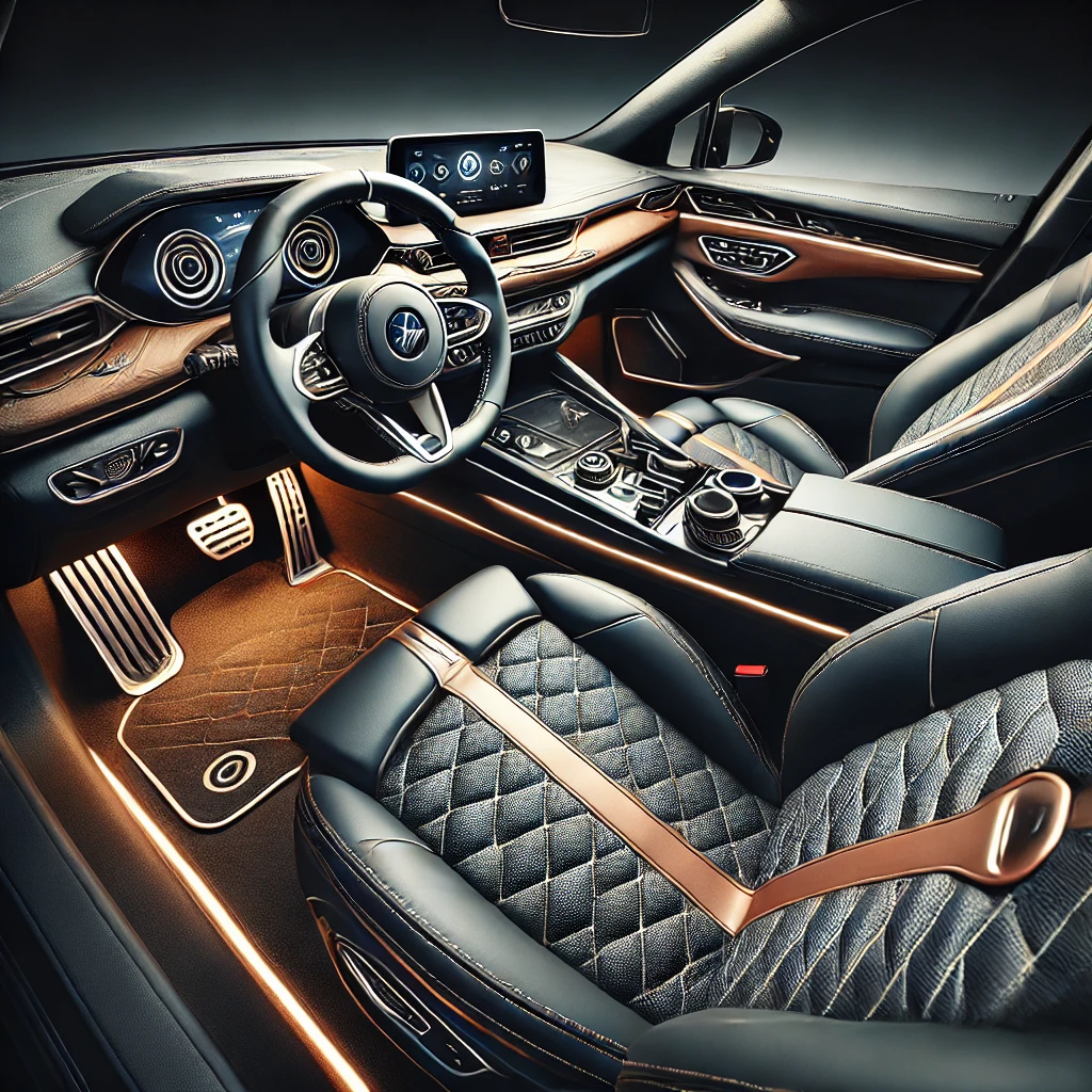 A sleek car interior featuring luxurious accessories that enhance both comfort and style.