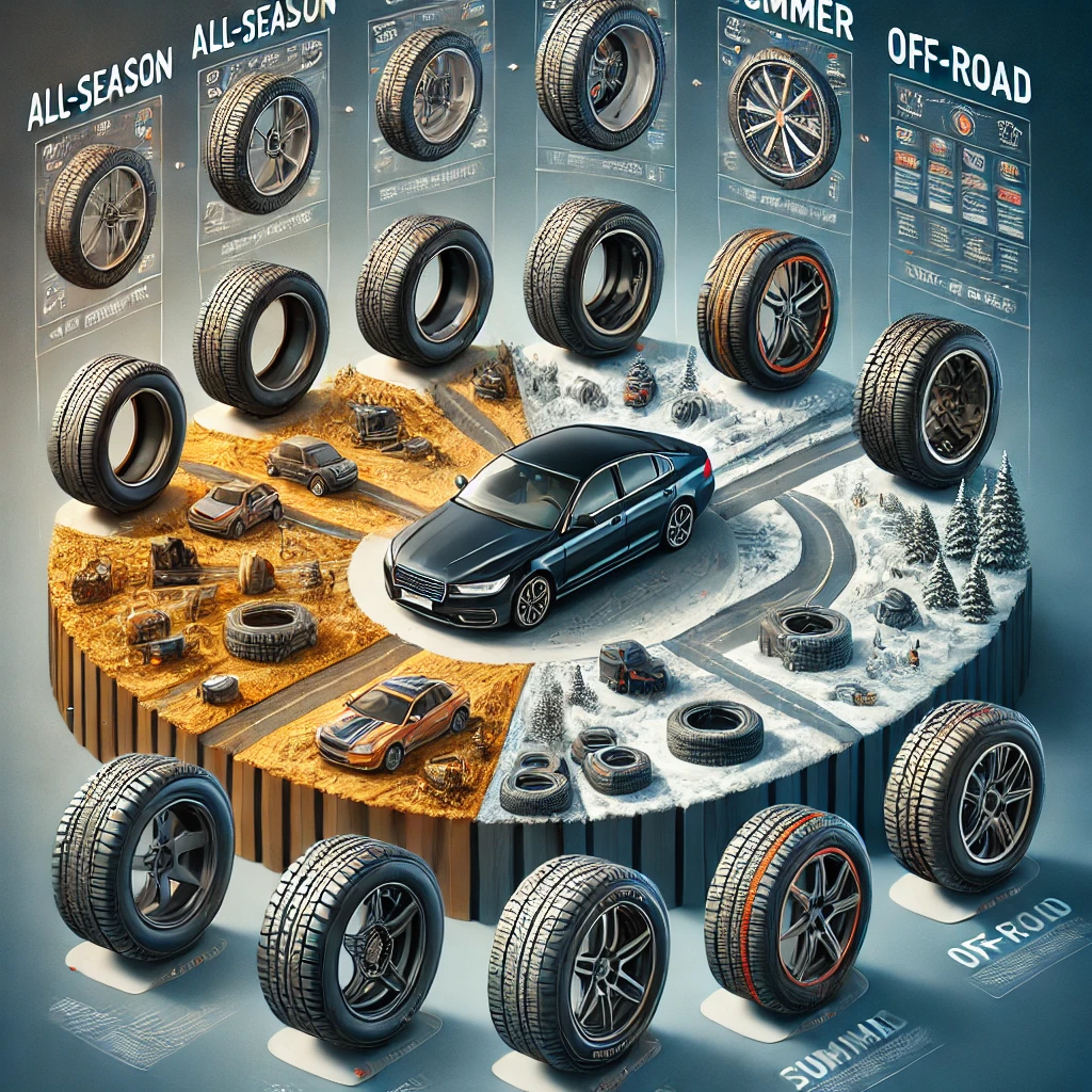 Guide on how to choose the best tires for your vehicle, including different tire types and performance ratings.