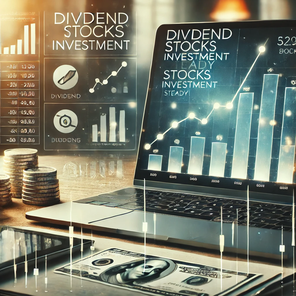 A portfolio showing dividend stocks investment for steady income, with graphs indicating growth