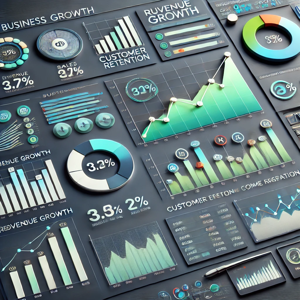 Data Analytics visualization showing business growth trends and key metrics