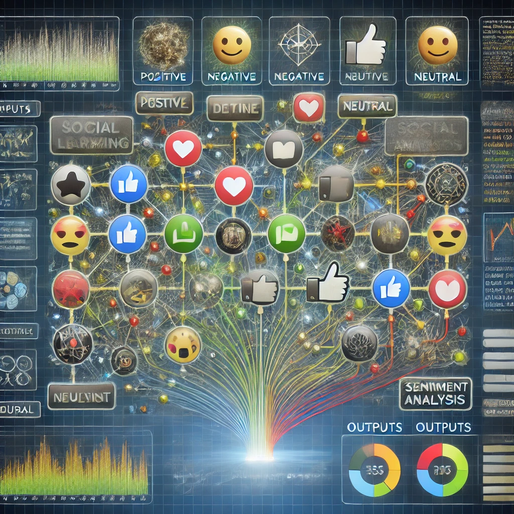 Visual representation of machine learning model analyzing social media sentiment.