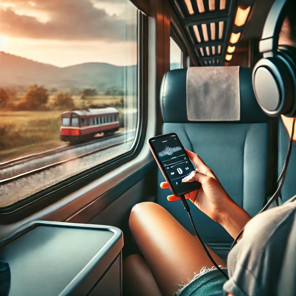 Listening to podcasts and audiobooks to gain knowledge while traveling