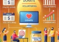 Different ways to donate to charities, showing various donation methods like online giving, volunteering, and fundraising.